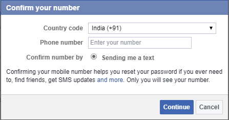 mobile number in facebook account